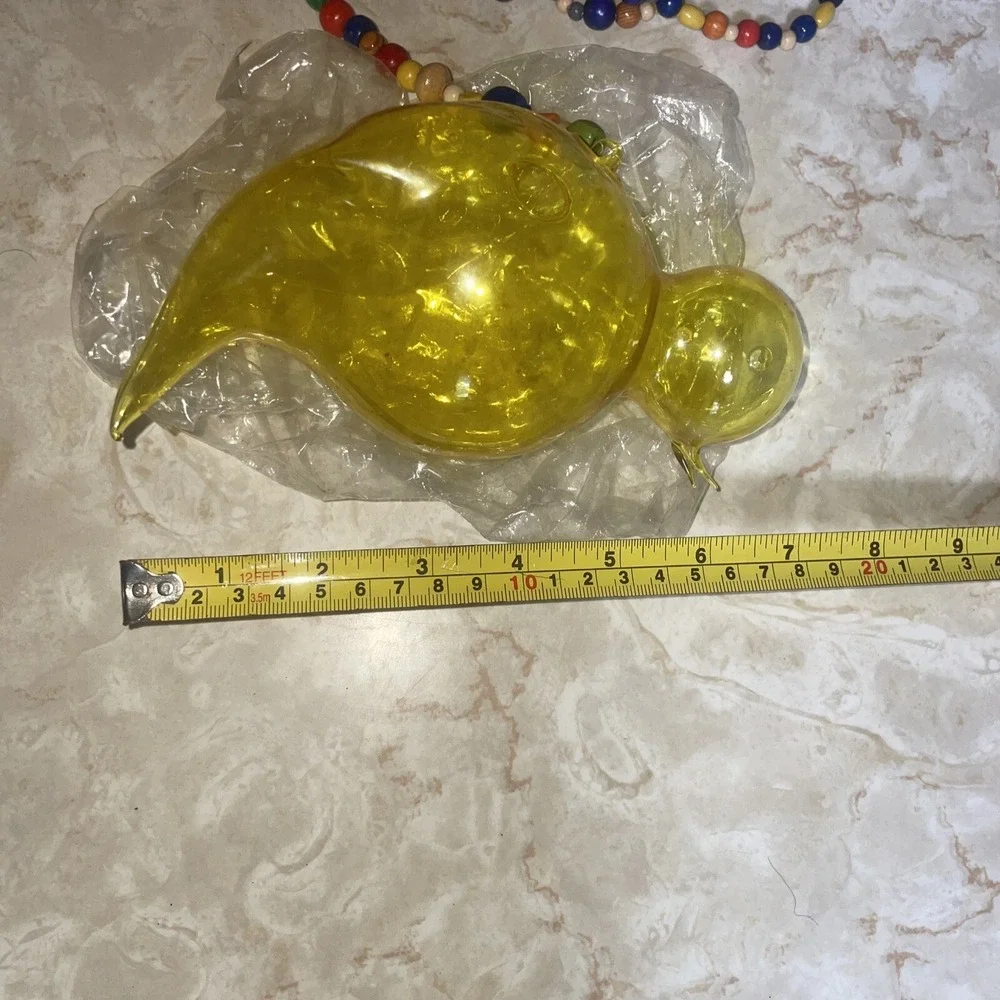 Vintage Hand Blown Glass Hanging Plant Propagation Yellow Bird‎ Wooden Beads